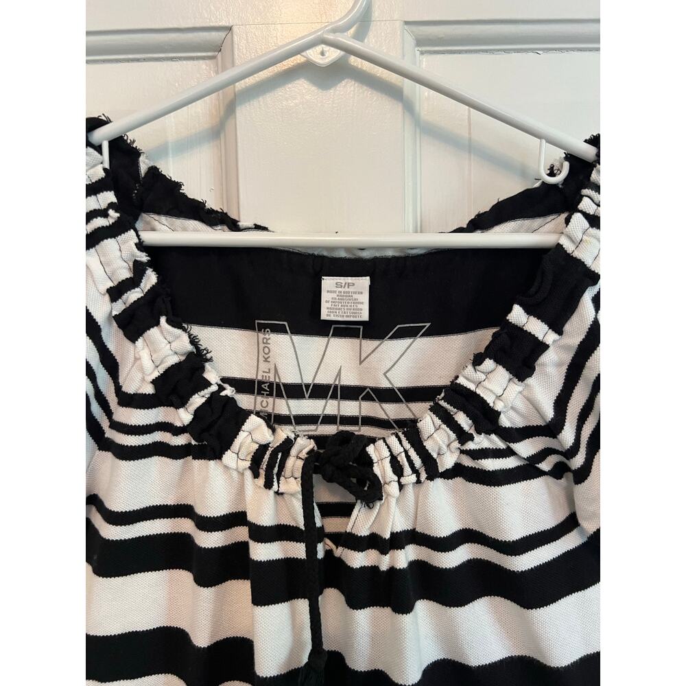 Vintage Michael Kors Black White Stripe Top Raw Edge Neck Y2K T Shirt Women's S - Picture 3 of 14